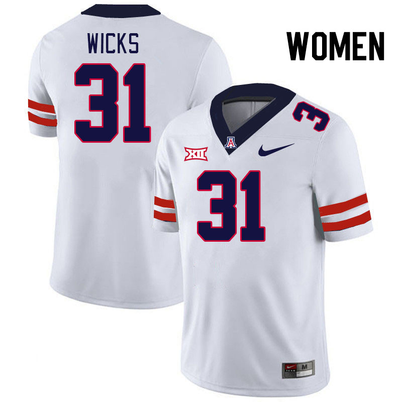 Women #31 Kaden Wicks Arizona Wildcats Big 12 Conference College Football Jerseys Stitched-White